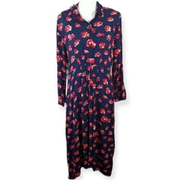 SCOOP NAVY & RED FLORAL SHIRT MIDI DRESS SZ.M EUC - Picture 2 of 8
